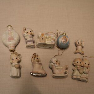 Precious Moments Set of 9 Ornaments Vintage 1990's